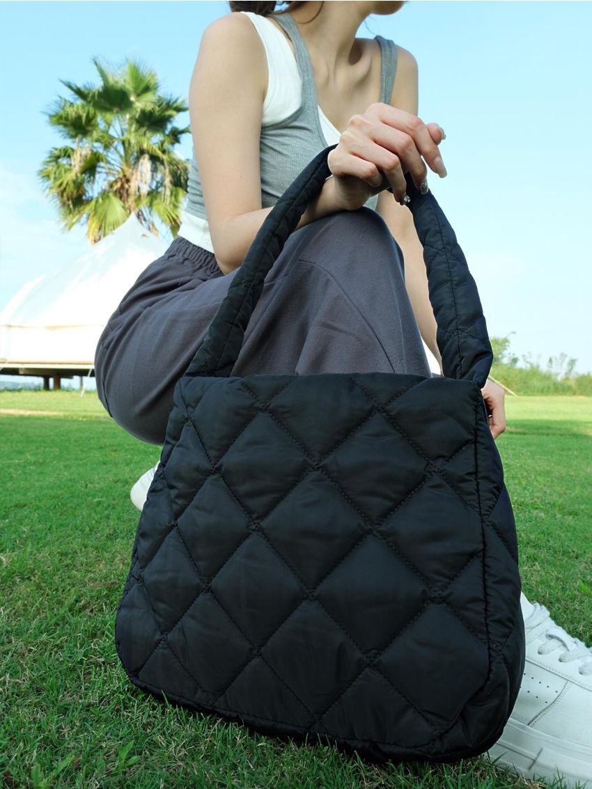 Geometric Quilted Hobo Bag
