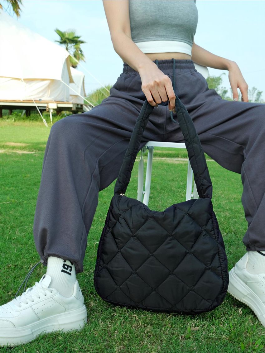 Geometric Quilted Hobo Bag