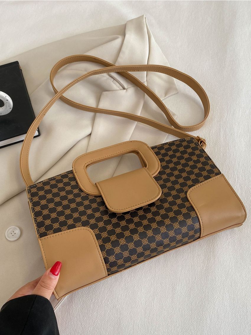 Colorblock Square Bag  Geometric Pattern Elegant