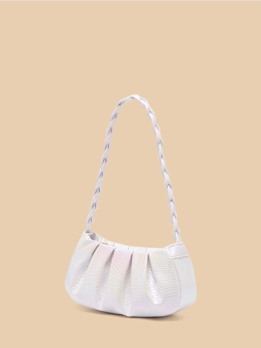 Geometric Embossed Braided Handle Ruched Bag