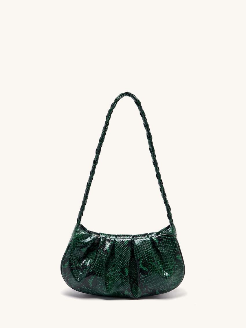 Snakeskin Pattern Braided Handle Ruched Bag