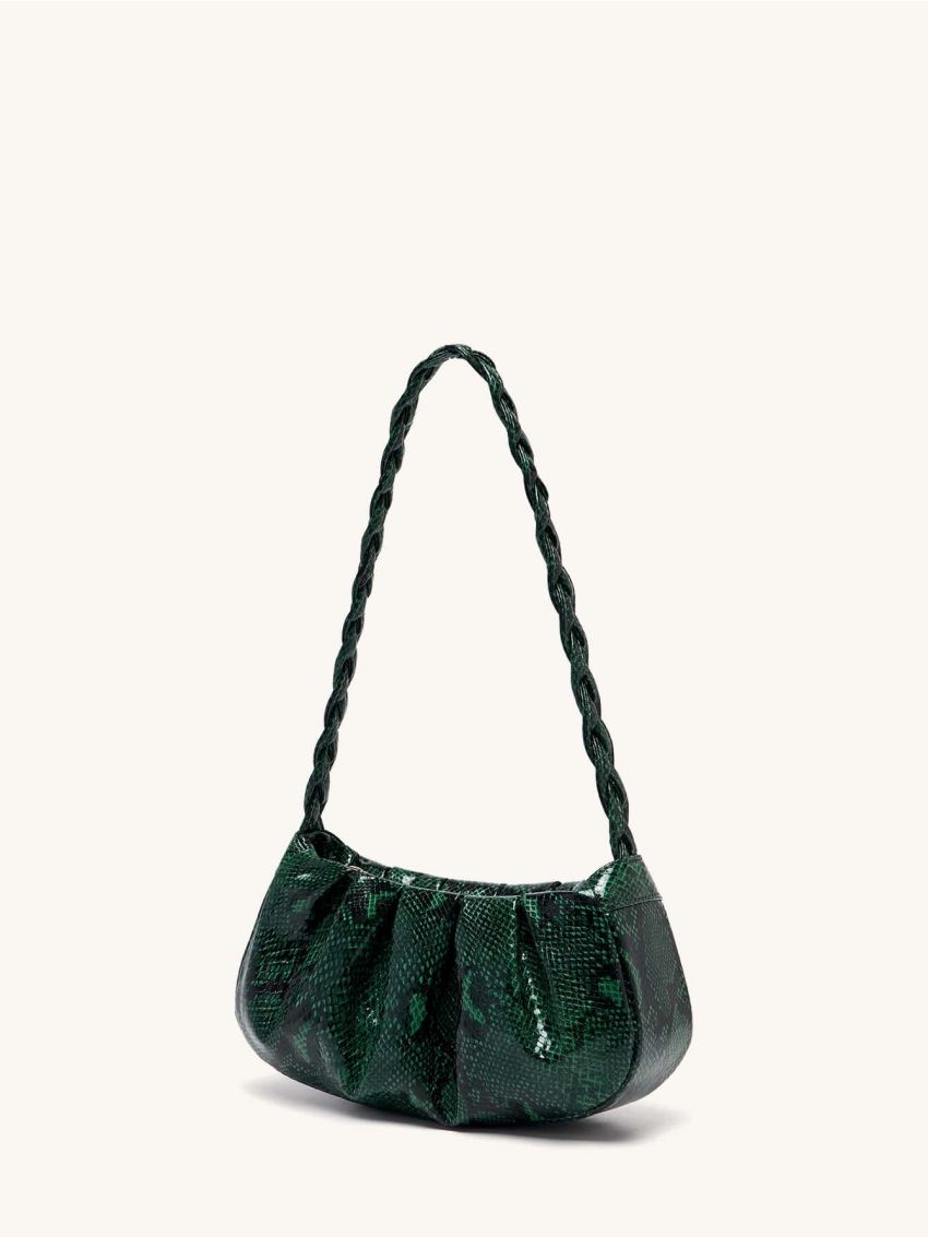 Snakeskin Pattern Braided Handle Ruched Bag