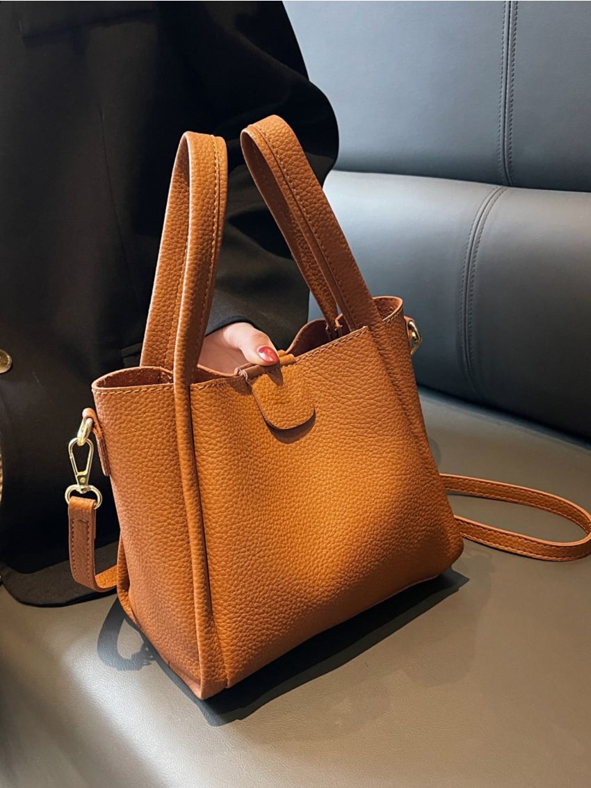 Litchi Embossed Double Handle Square Bag