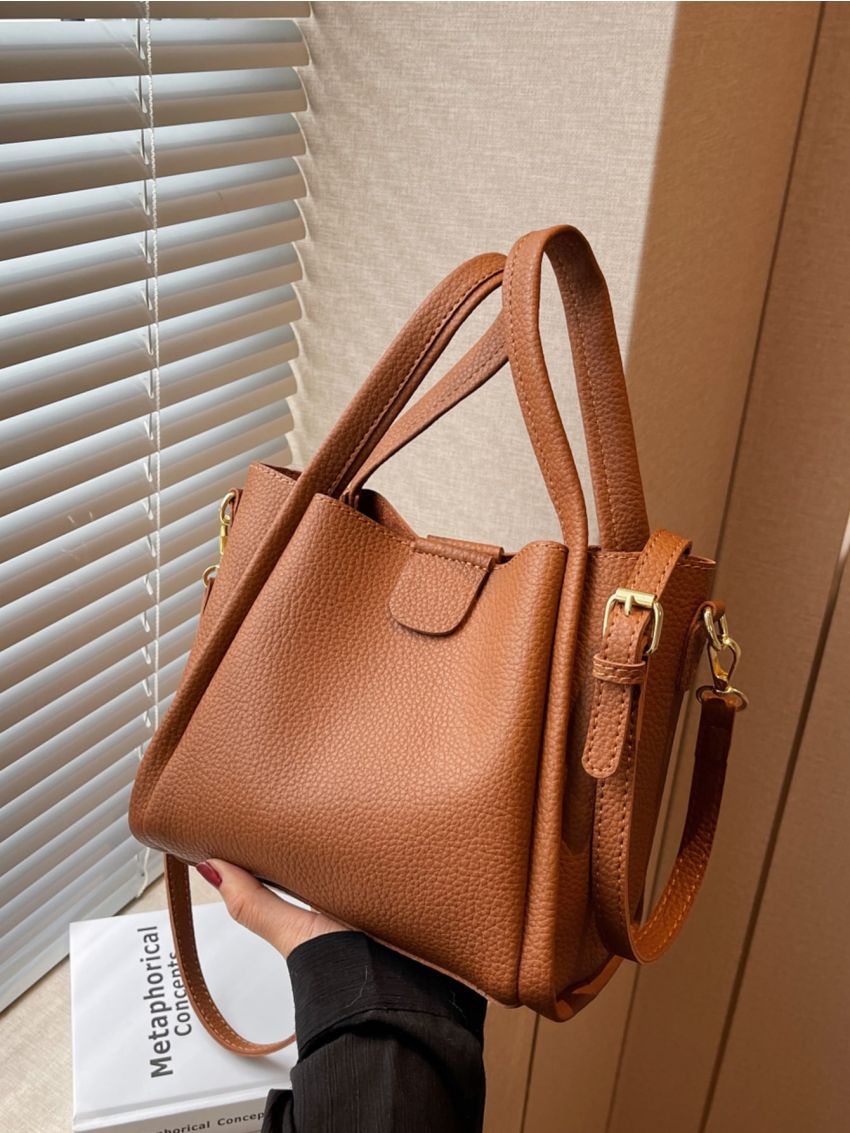 Litchi Embossed Double Handle Square Bag