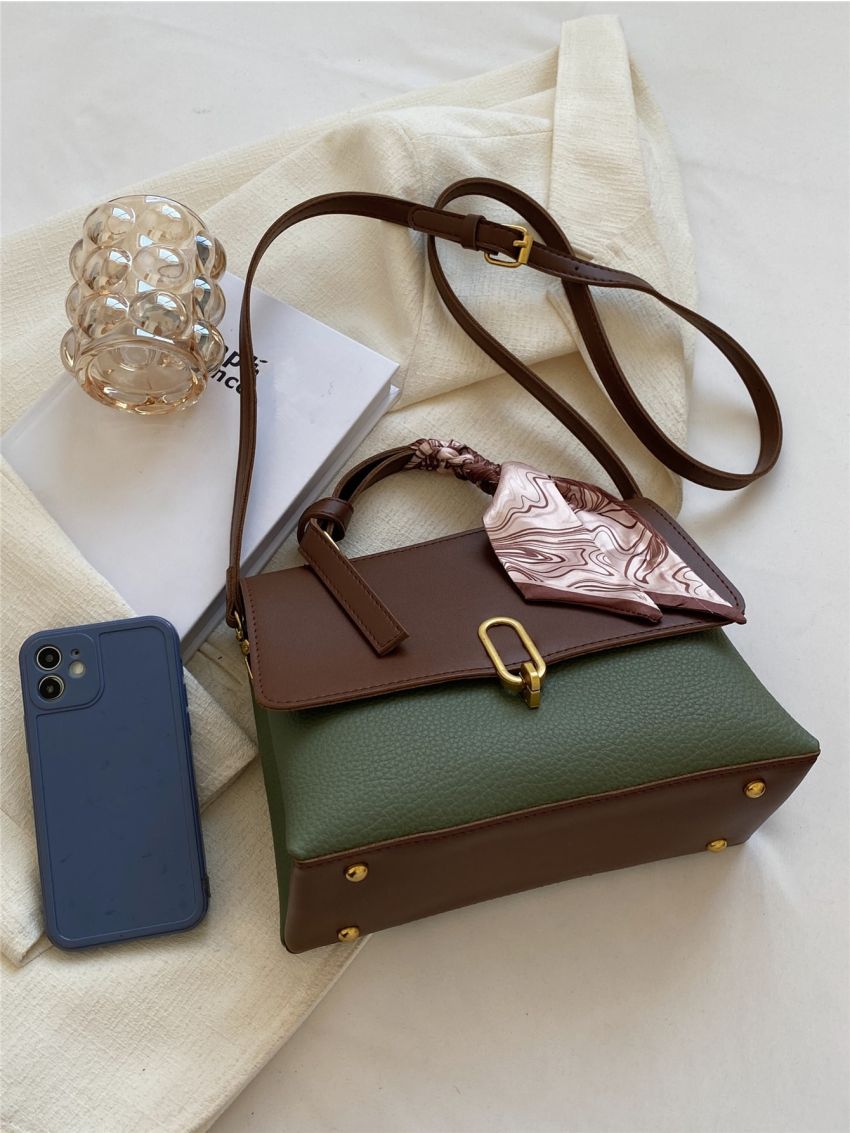 Two Tone Twilly Scarf Decor Flap Square Bag