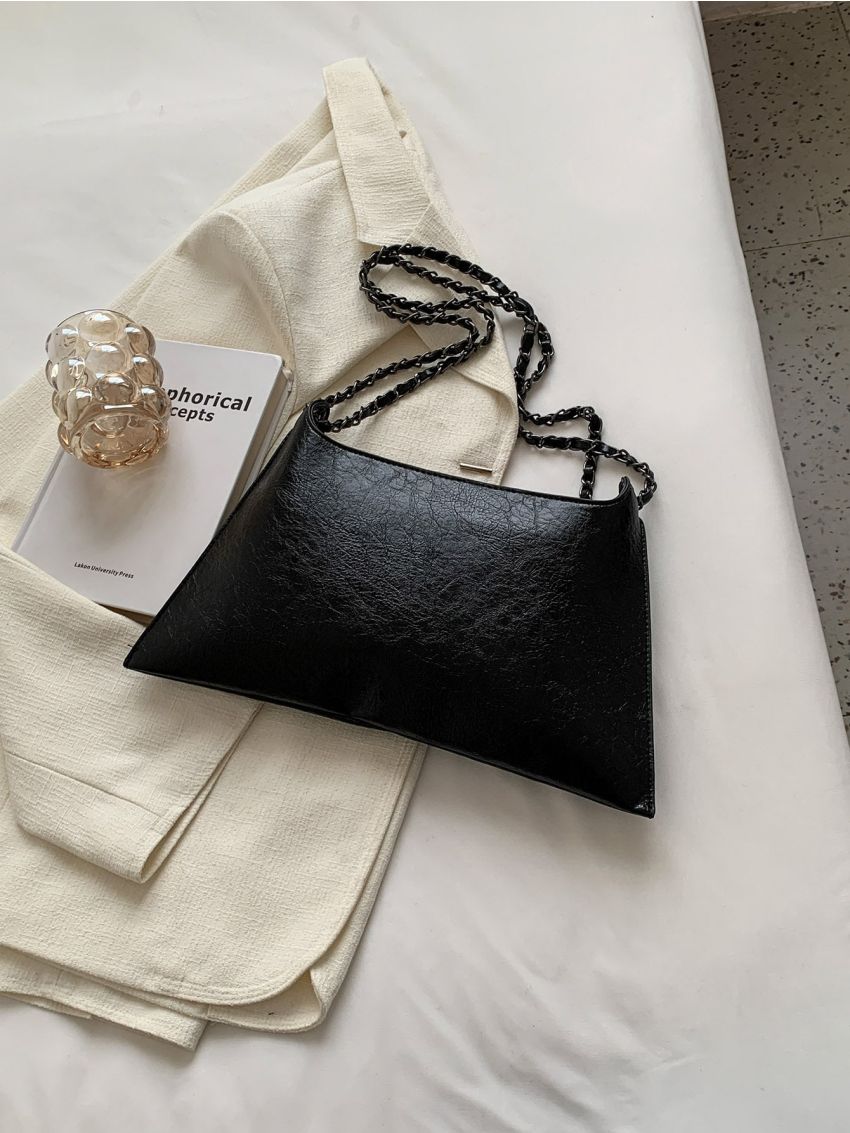 Studded Decor Metal Lock Flap Chain Square Bag