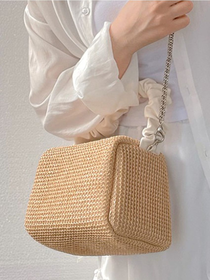 Mini Straw Bag Ruched Handle