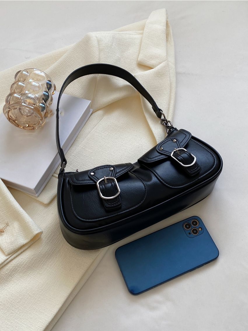 Buckle Detail Baguette Bag