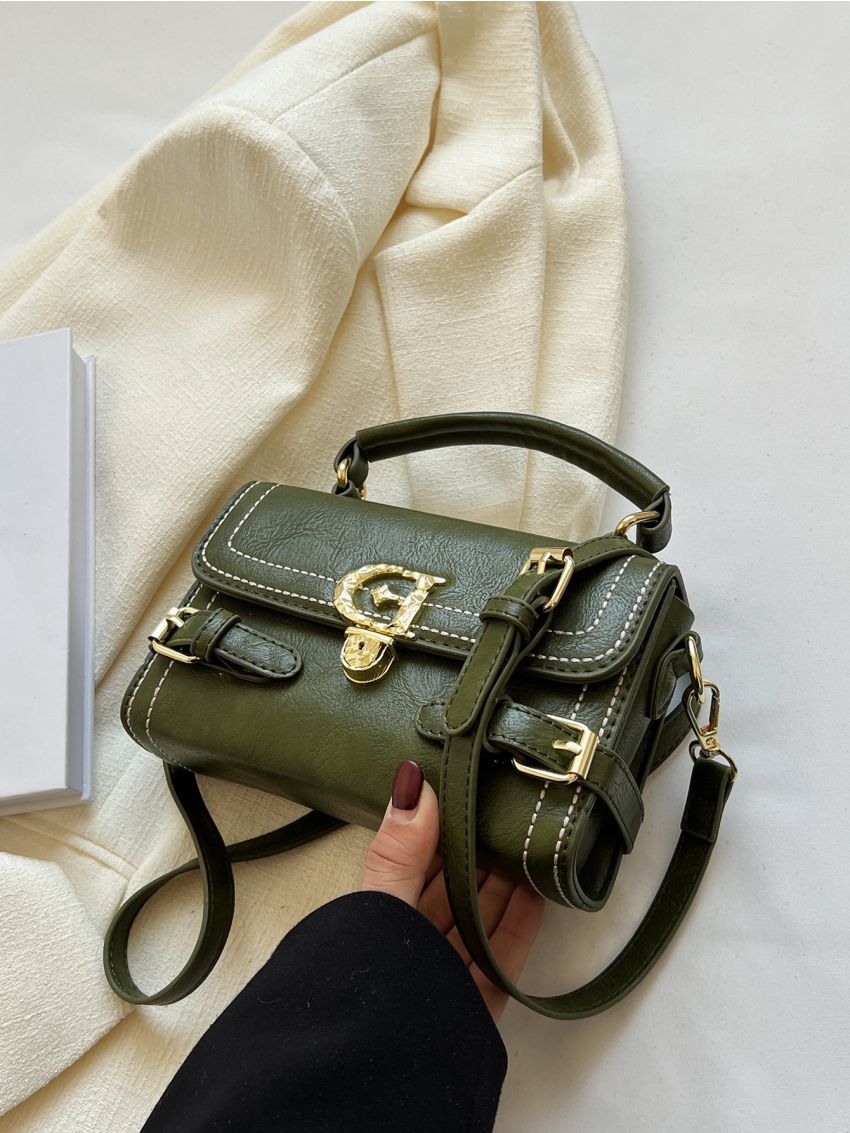 Mini Push Lock Buckle Decor Flap Square Bag