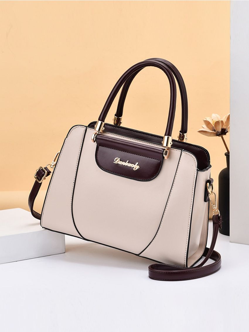 Letter Decor Double Handle Square Bag