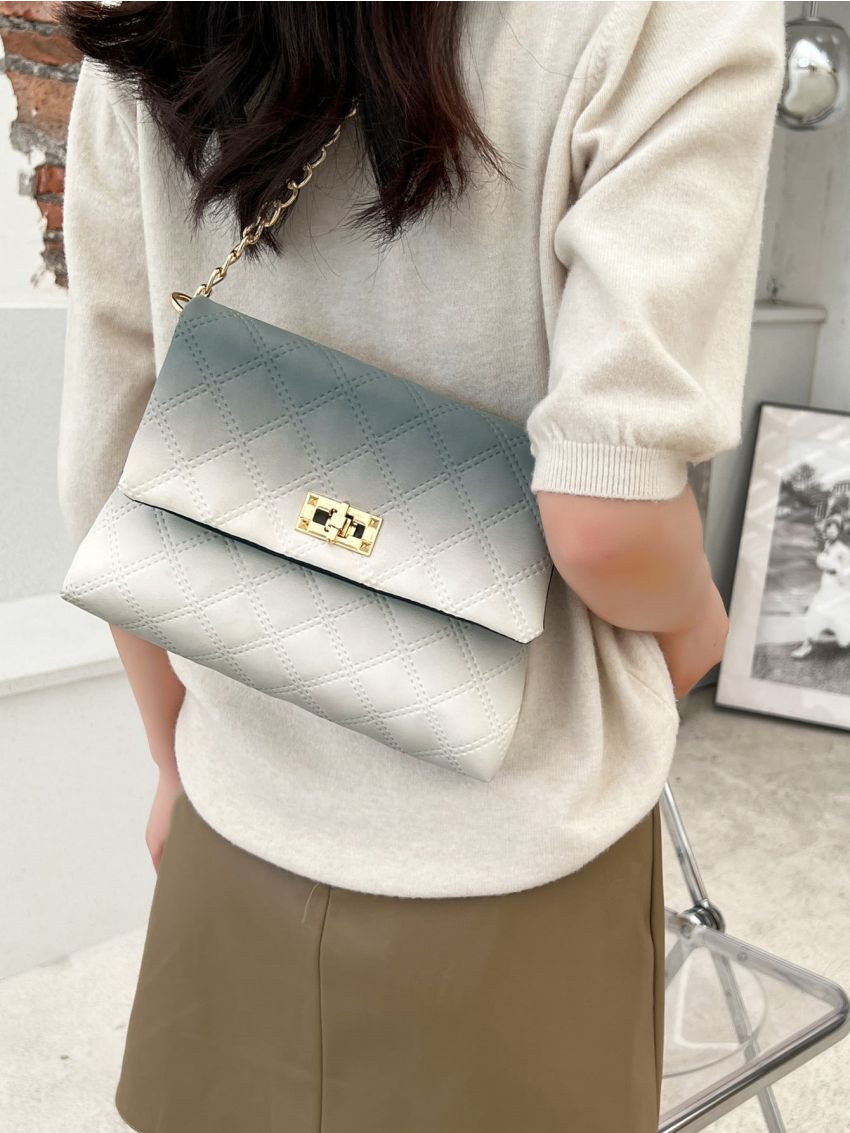 Geometric Embossed Chain Flap Square Bag
