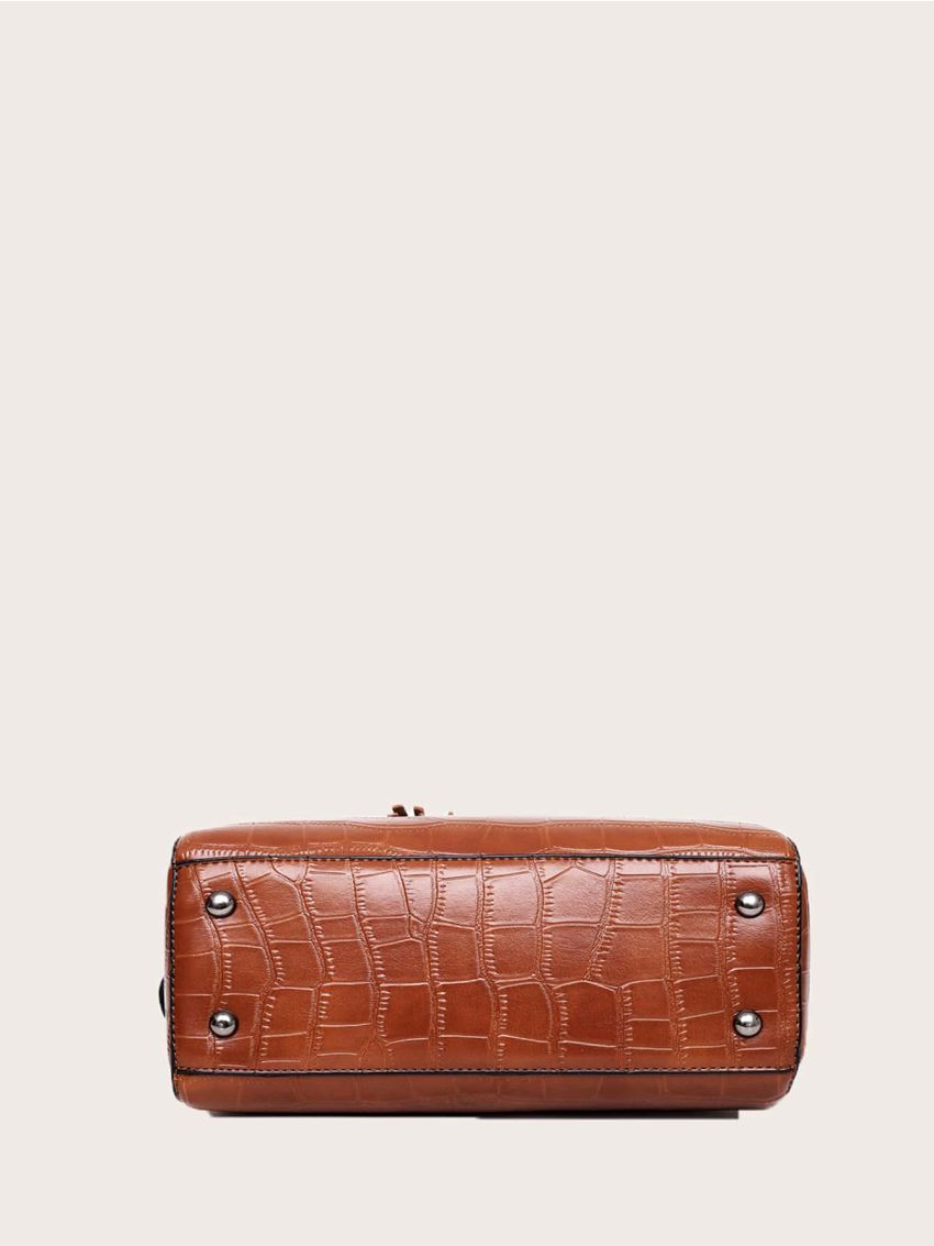 4pcs Tassel Decor Crocodile Embossed Square Bag Set