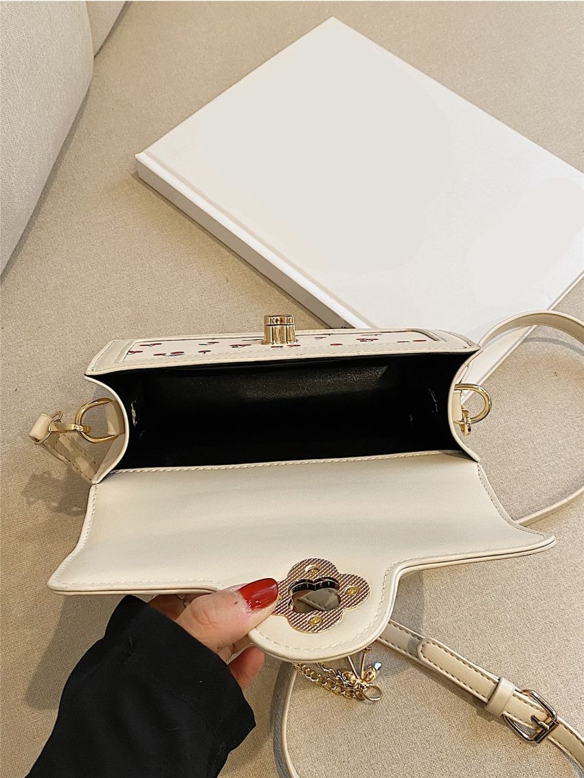 Mini Cherry Pattern Flap Square Bag