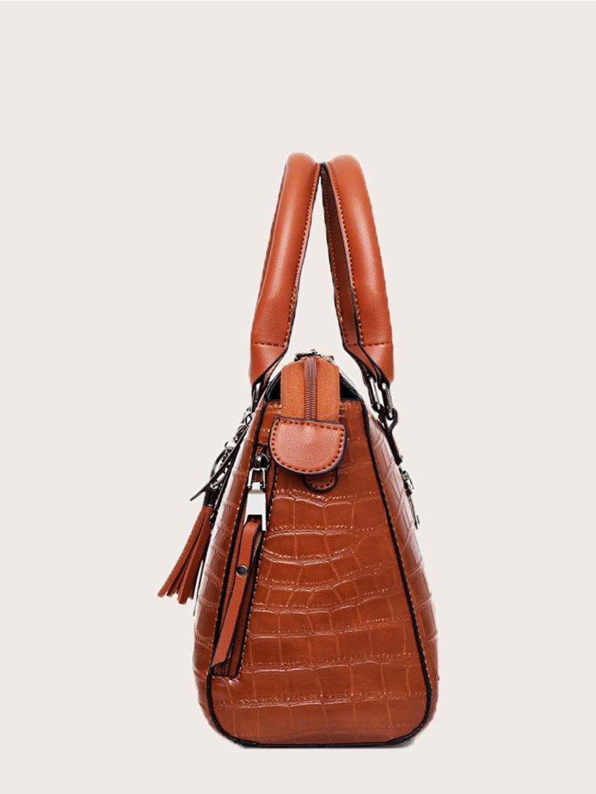 4pcs Tassel Decor Crocodile Embossed Square Bag Set