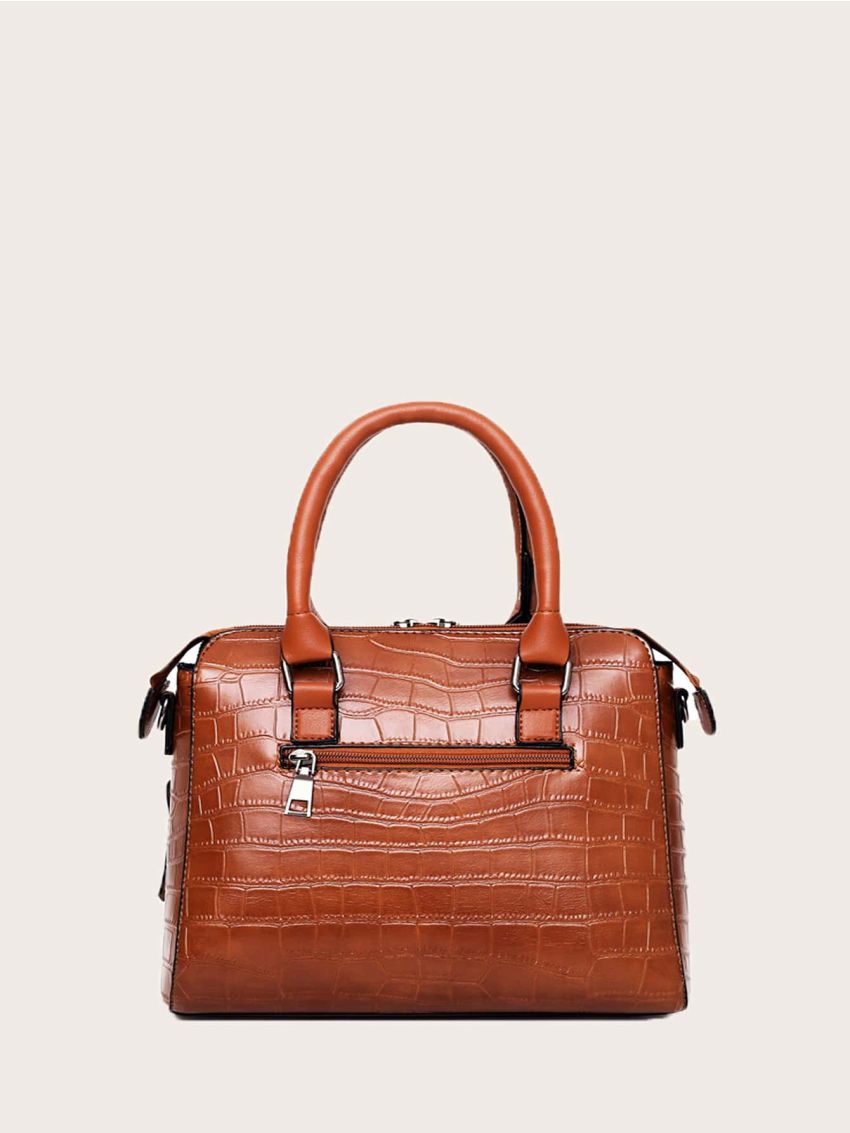 4pcs Tassel Decor Crocodile Embossed Square Bag Set