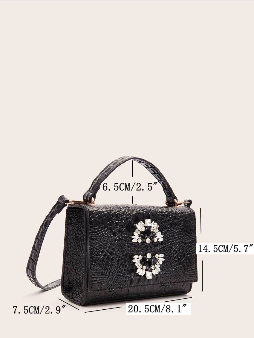 Crocodile Rhinestone Decor Square Bag