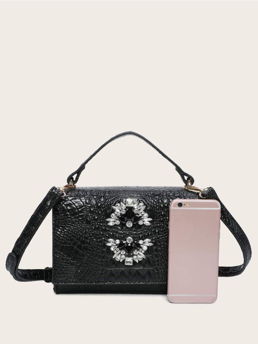 Crocodile Rhinestone Decor Square Bag