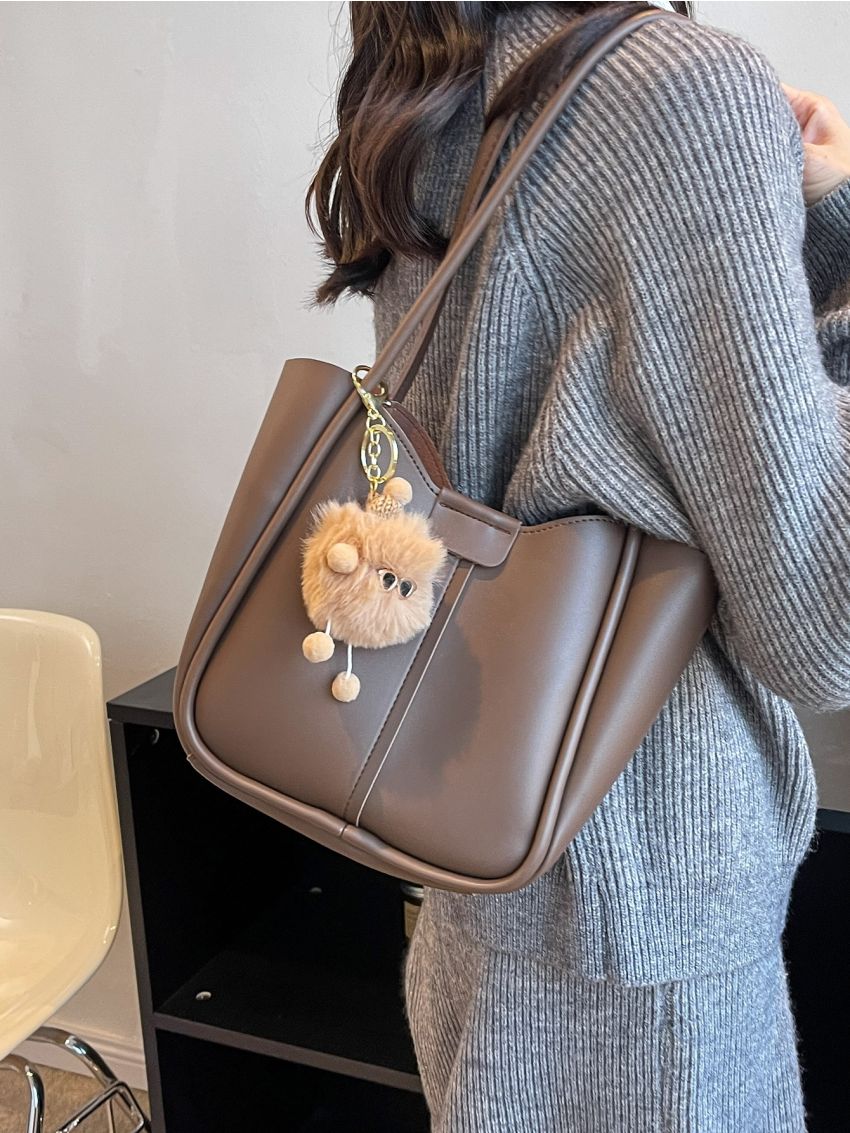 Minimalist Hobo Bag With Pom Pom Bag Charm