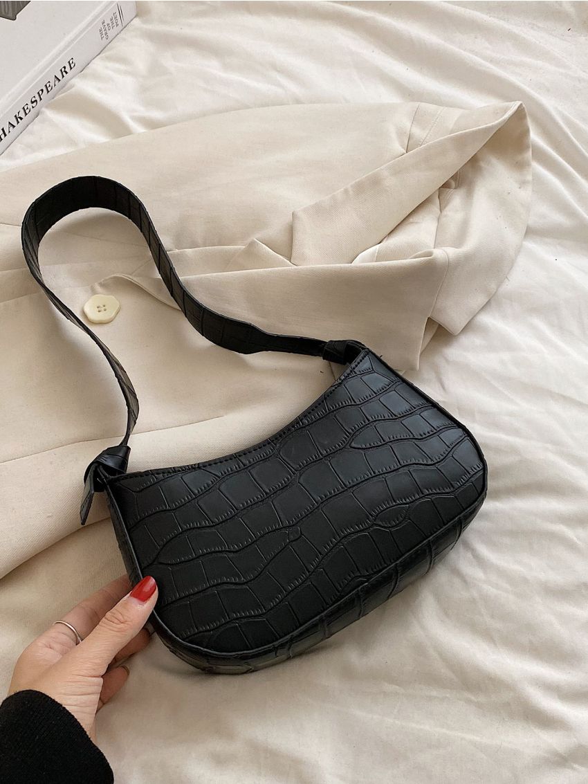 Crocodile Embossed Hobo Bag