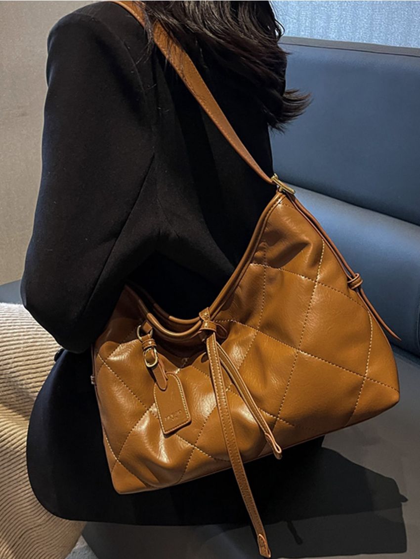 Argyle Quilted Hobo Bag With Bag Charm