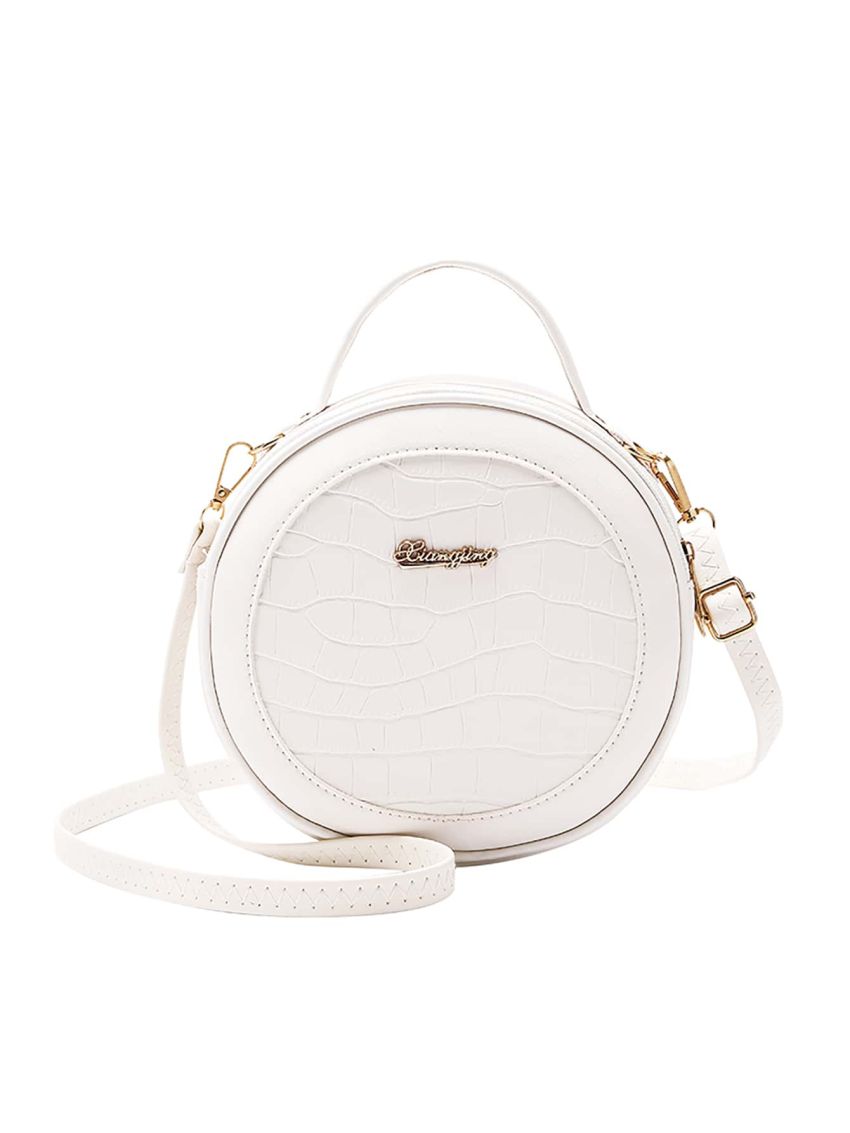 Mini Crocodile Embossed Letter Decor Circle Bag