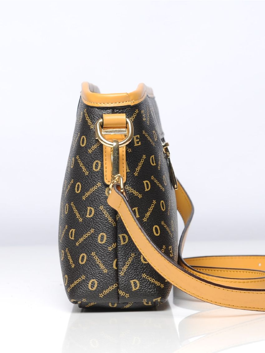 Letter Graphic Litchi Embossed Square Bag