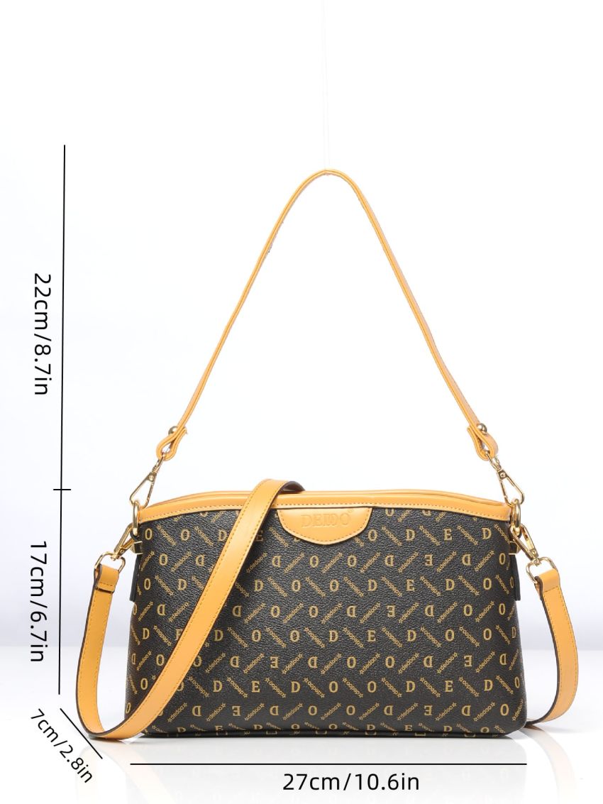 Letter Graphic Litchi Embossed Square Bag