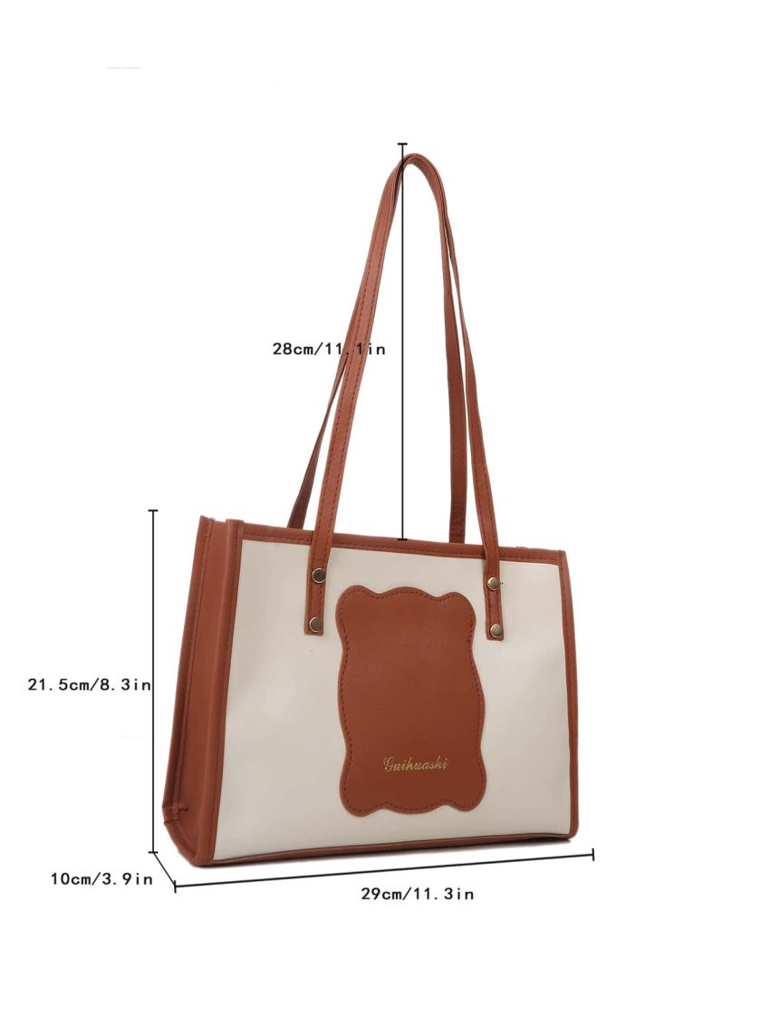 Letter Graphic Contrast Binding Shoulder Tote Bag