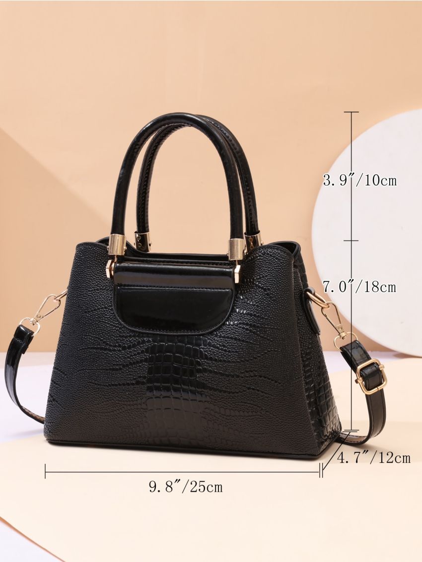 Crocodile Embossed Double Handle Square Bag, Mothers Day Gift For Mom