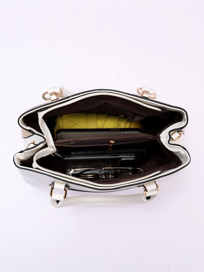 Color Block Square Bag With Pompom Charm, Mothers Day Gift For Mom