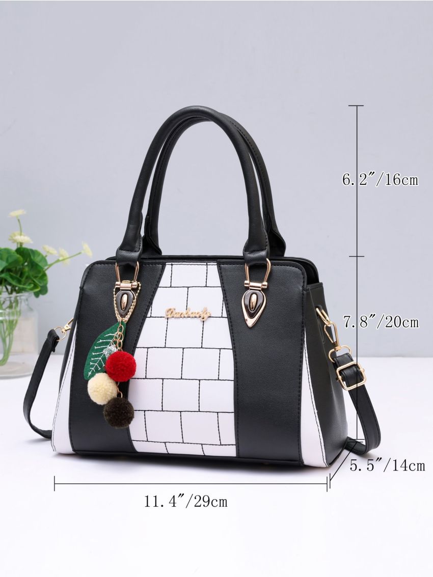 Letter & Pompom Decor Square Bag, Mothers Day Gift For Mom