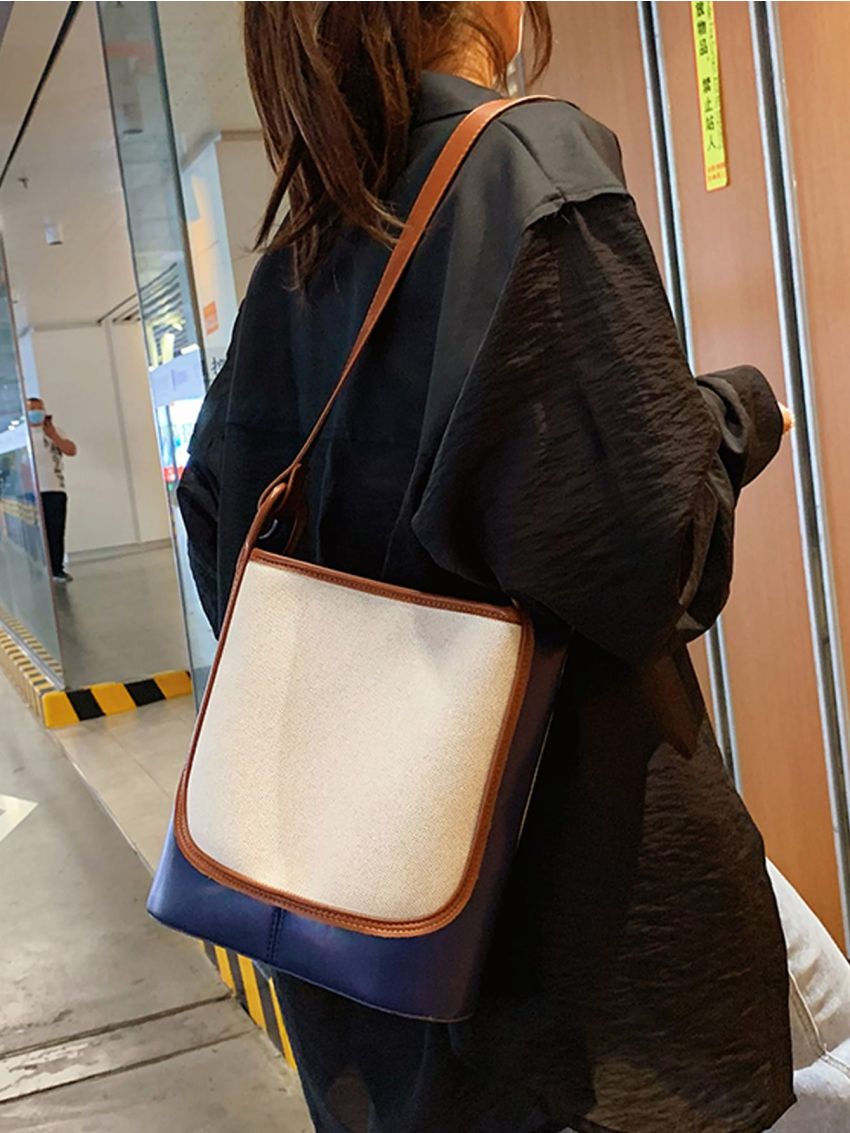 Color Block Contrast Binding Shoulder Bag