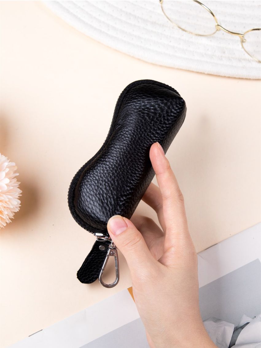 Litchi Embossed Zipper Around Key Case Car Holder Case