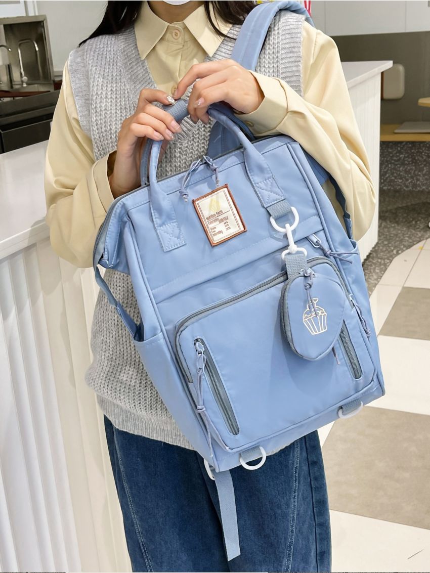 Graphic Pattern Letter Patch Functional Backpack With Purse