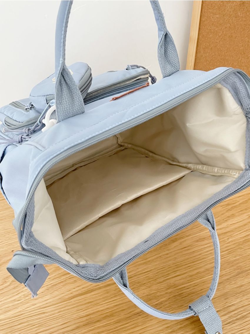 Graphic Pattern Letter Patch Functional Backpack With Purse