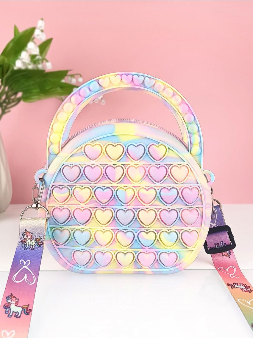 Mini Novelty Bag Heart Pattern Colorblock With Random Graphic Strap