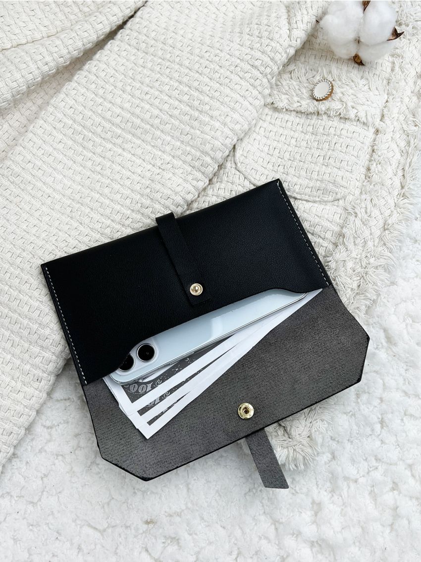 Minimalist Snap Button Long Wallet