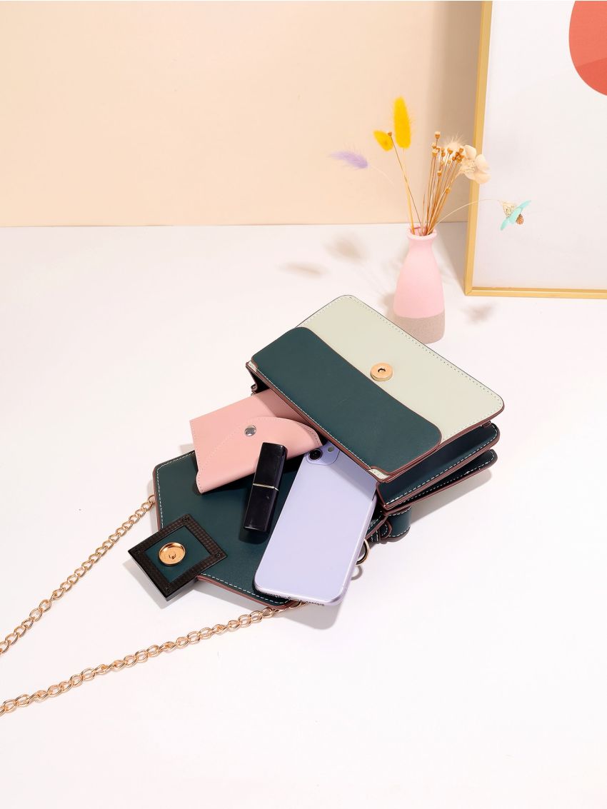 Mini Contrast Binding Flap Square Bag