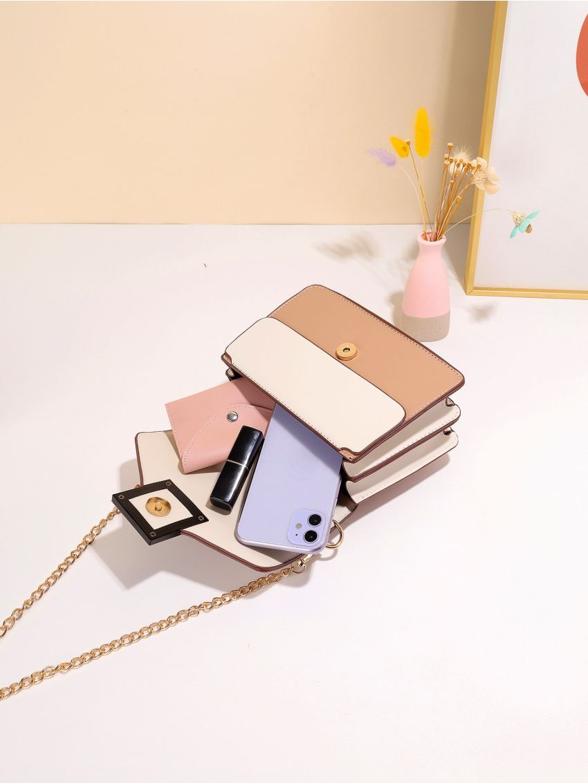 Mini Color Block Flap Chain Square Bag