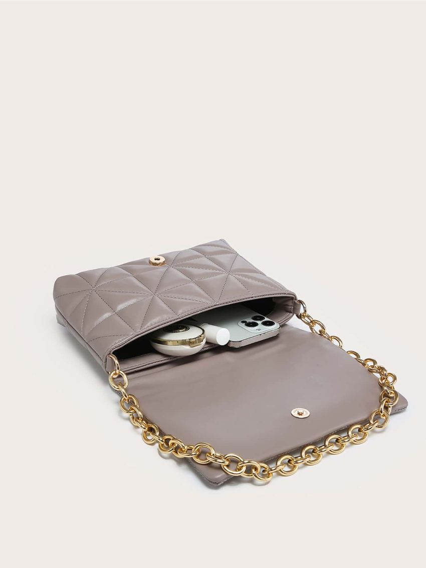 Minimalist Quilted Chain Flap Square Bag