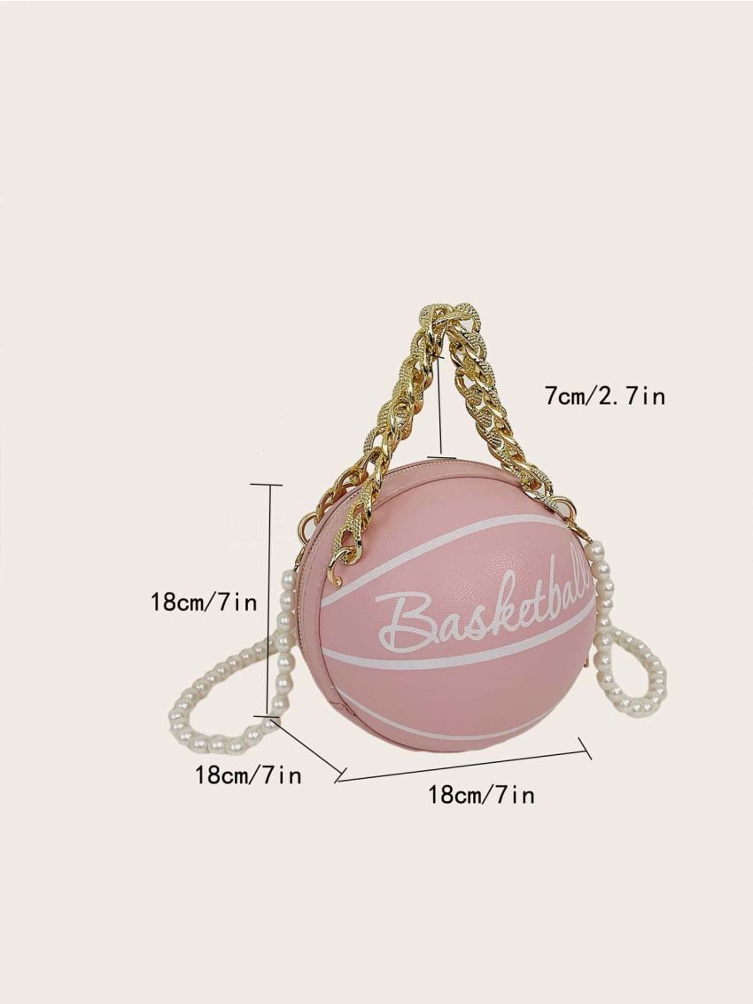 Mini Letter Graphic Faux Pearl Decor Circle Bag