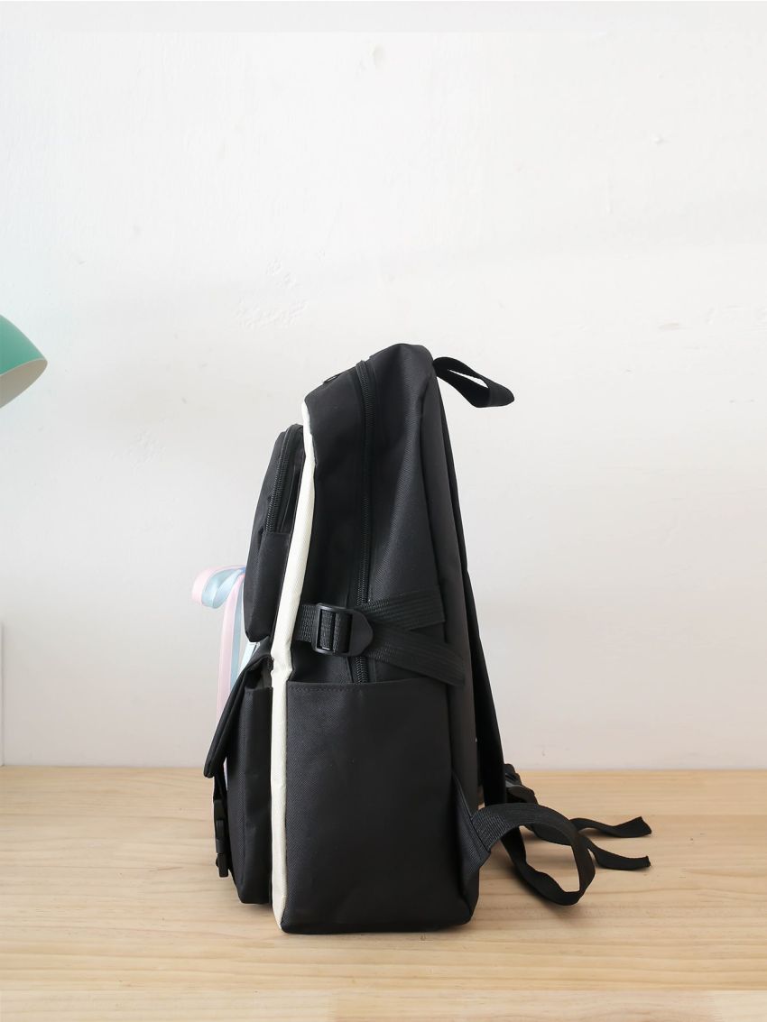 4pcs Lace Up Front Letter Graphic Functional Backpack Set