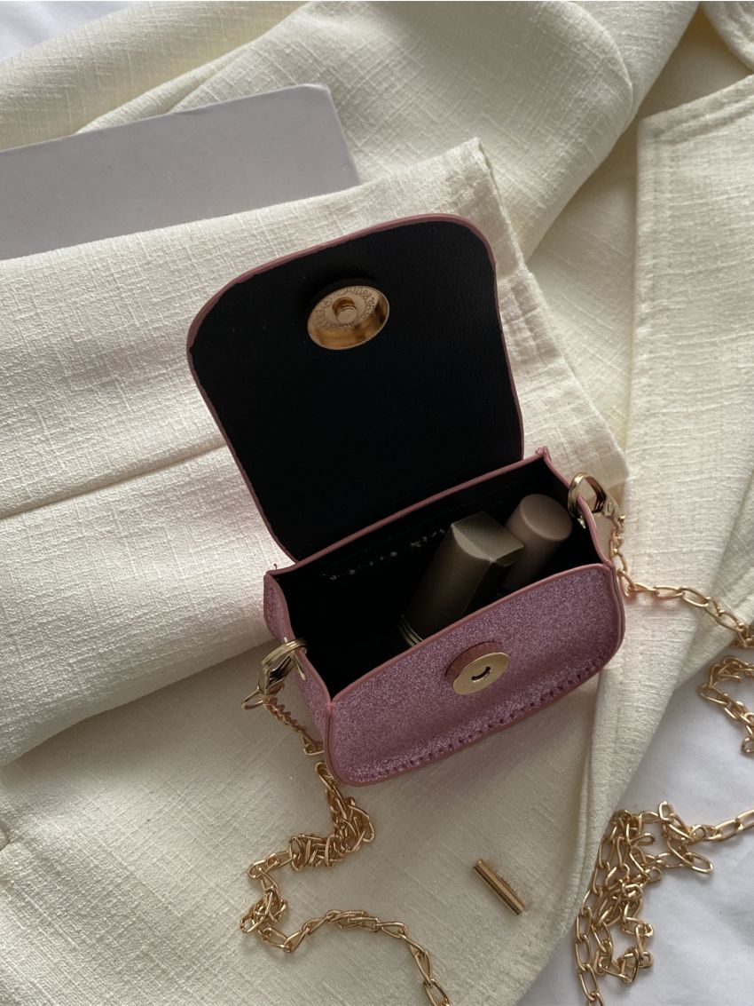 Mini Glitter Flap Chain Saddle Bag