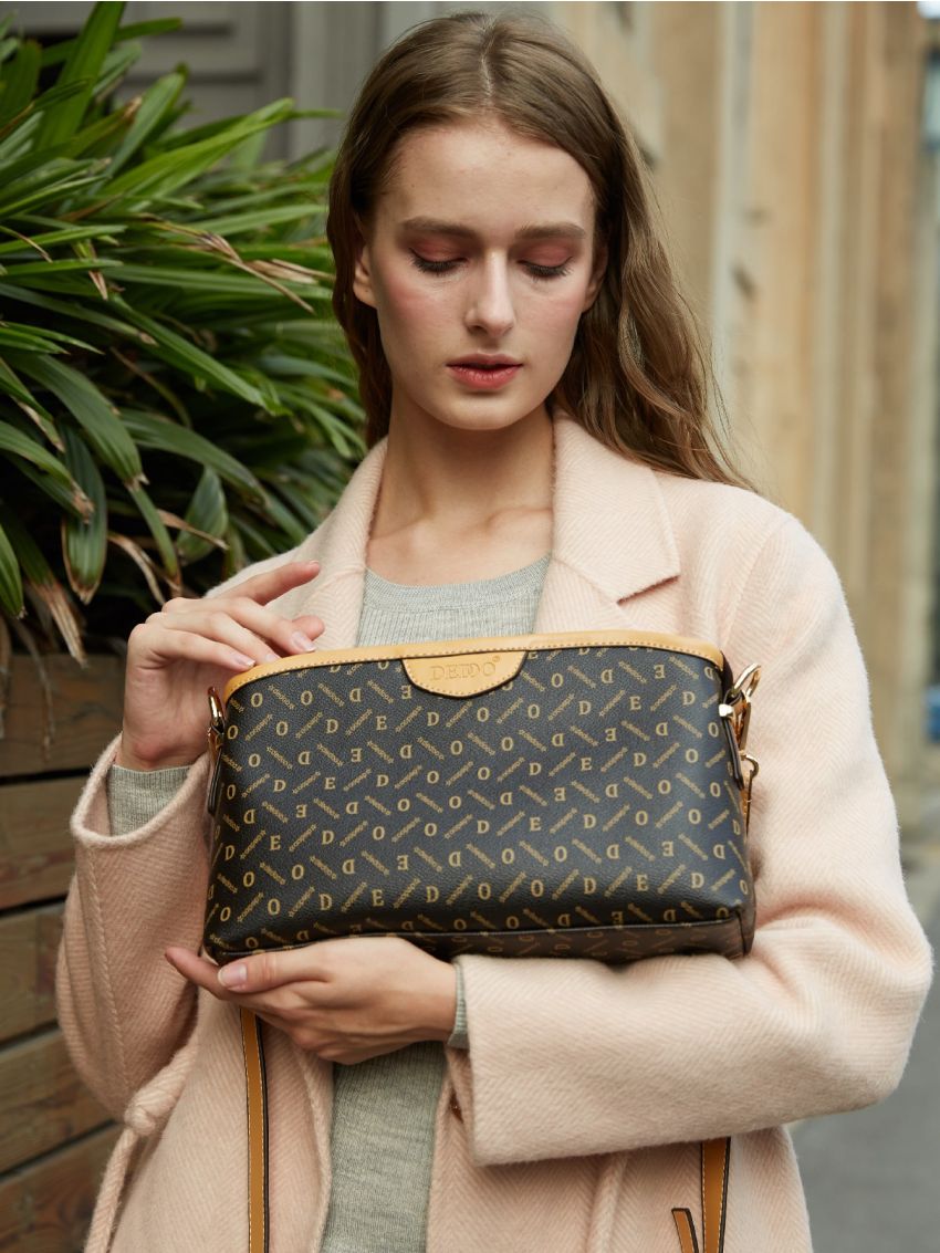 Letter Graphic Litchi Embossed Square Bag