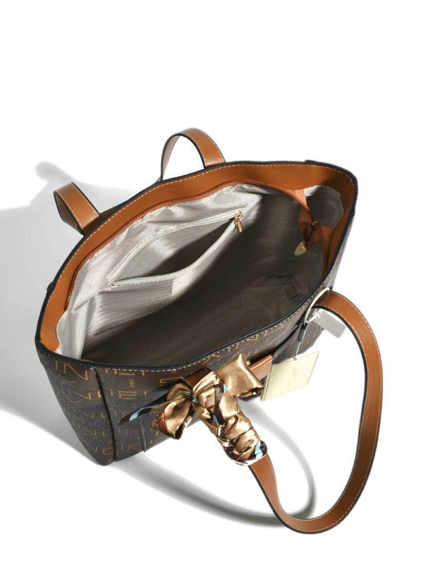 Letter Graphic Twilly Scarf Decor Shoulder Tote Bag