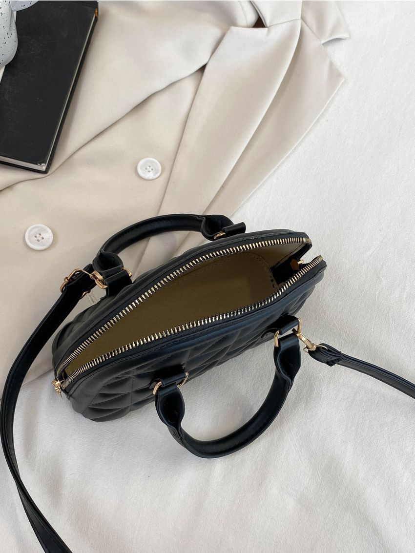 Quilted Detail Double Handle Dome Bag