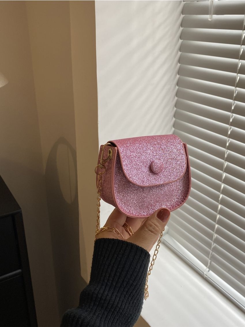 Mini Glitter Flap Chain Saddle Bag