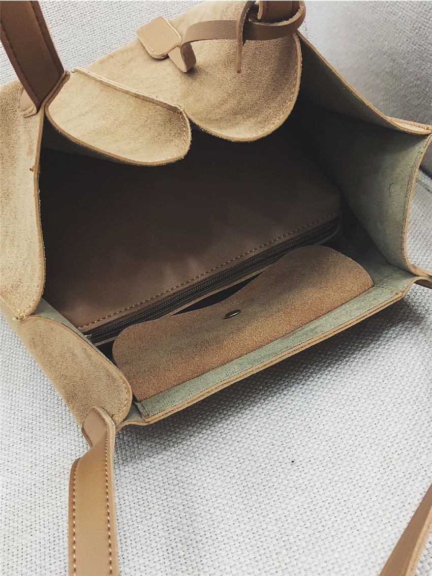 Minimalist Shoulder Tote Bag With Inner Pouch