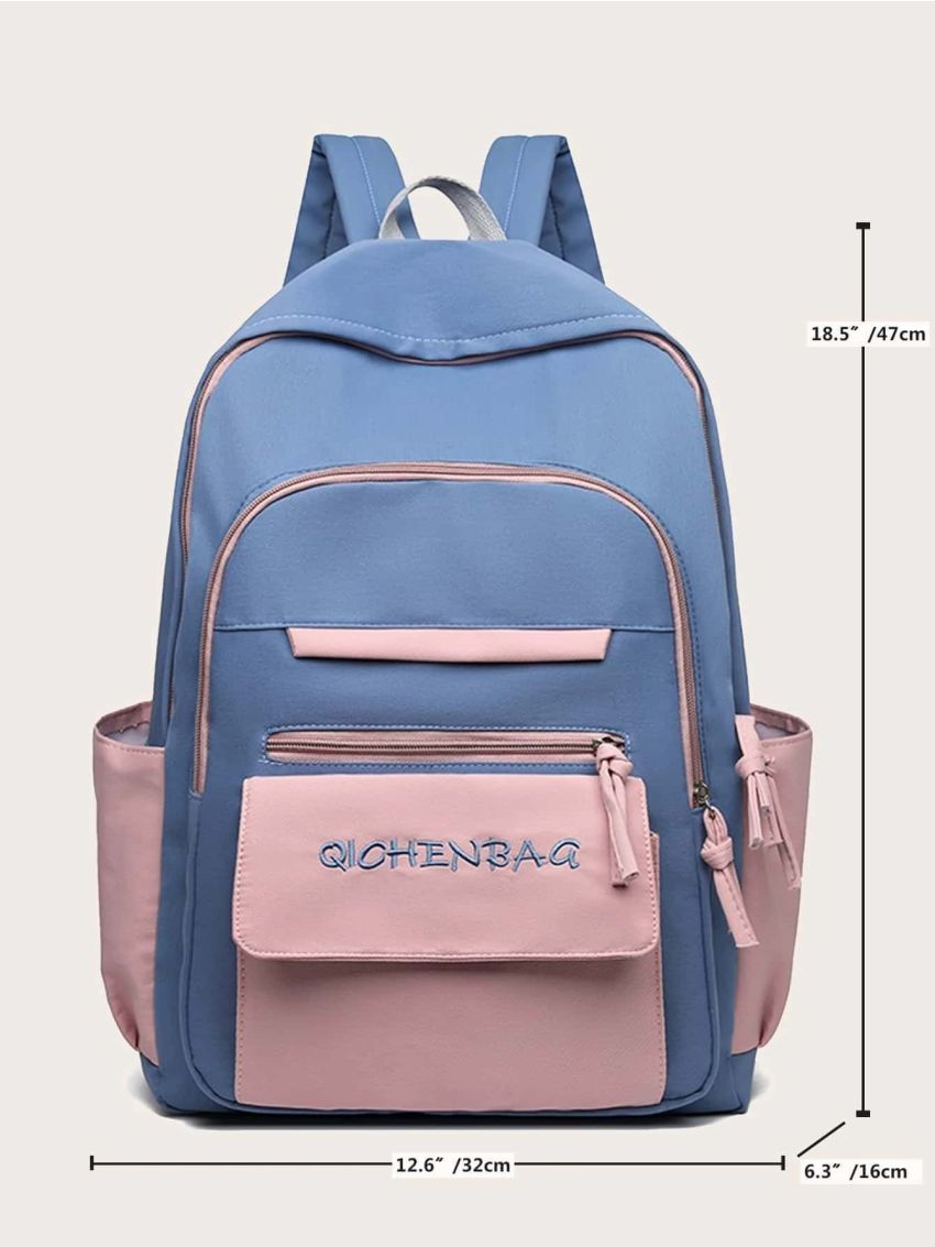 Colorblock Letter Embroidered Functional Backpack