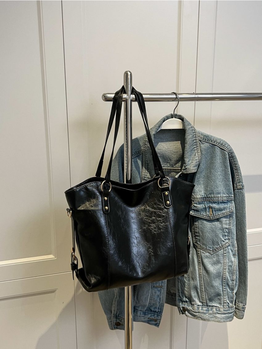 Buckle Decor Shoulder Tote Bag